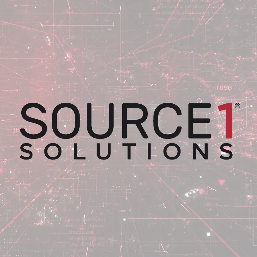 Source 1 Solutions logo over a pink digital network graphic
