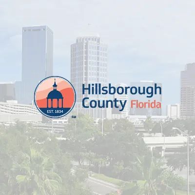 Hillsborough County, Florida seal over the Tampa skyline