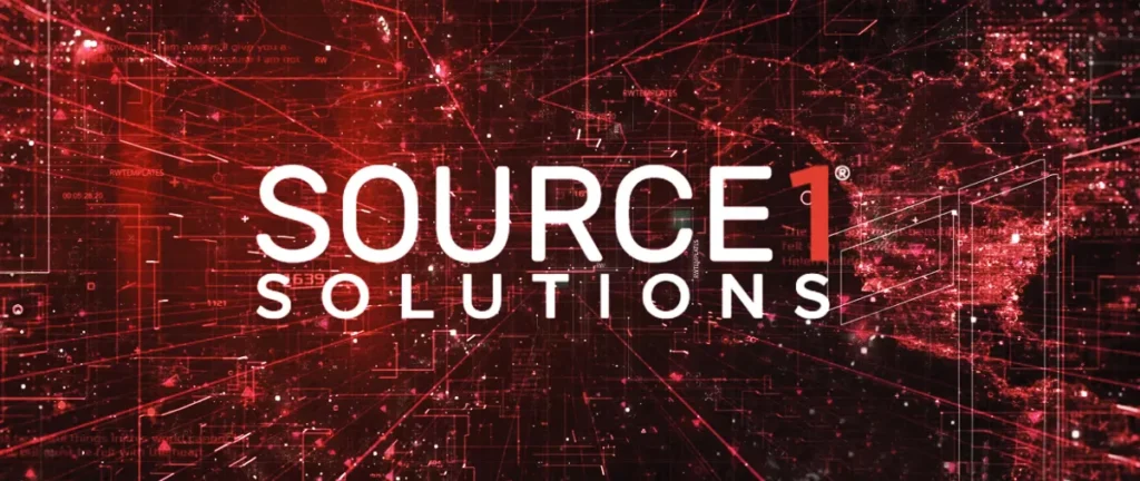 Source 1 Solutions logo over a dark red digital network graphic
