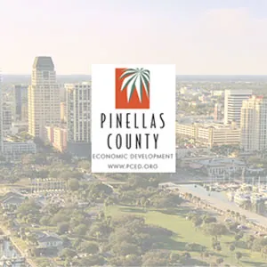 Pinellas County Economic Development logo over an aerial city photo