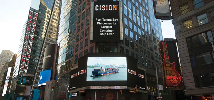 Port Tampa Bay news billboard in Times Square, New York City
