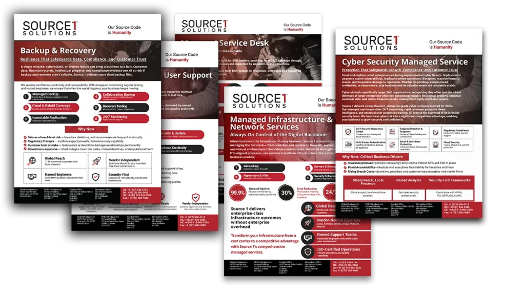 Collage of Source 1 Solutions service flyers