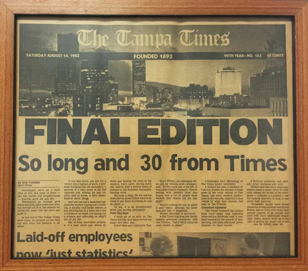 Framed final edition of The Tampa Times