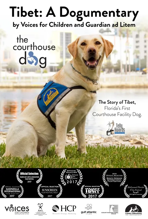 Tibet: A Dogumentary film poster featuring Tibet the courthouse facility dog