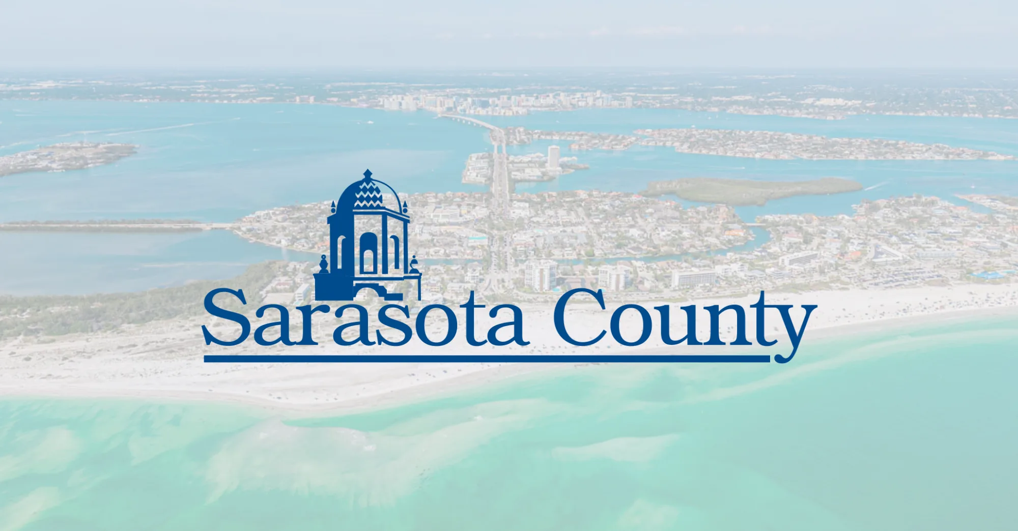 Sarasota County logo over an aerial photo of the coastline