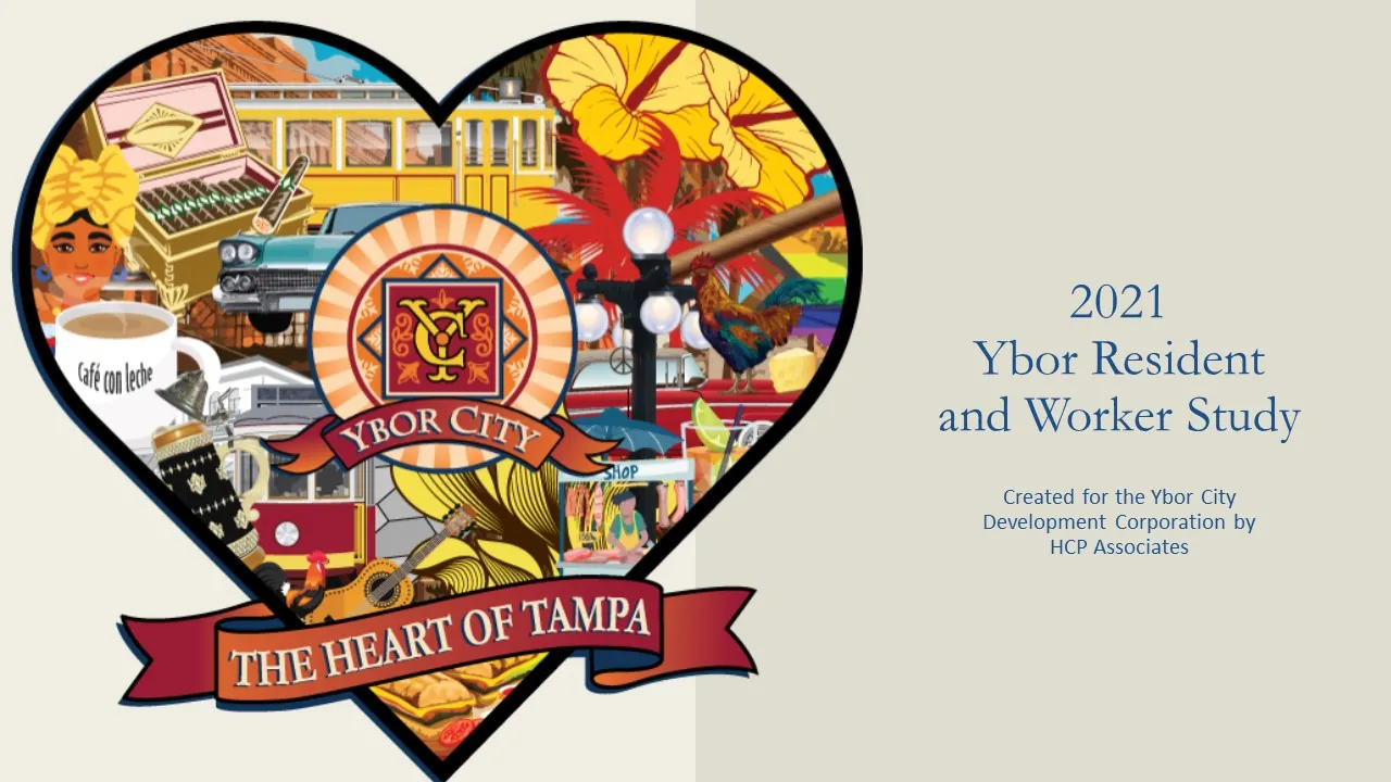 Heart-shaped collage graphic for the 2021 Ybor Resident and Worker Study, 'The Heart of Tampa'