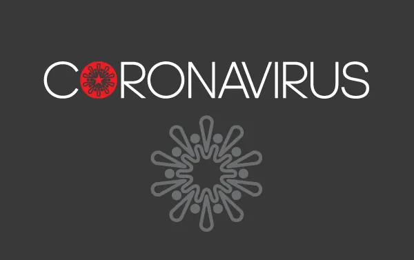 'Coronavirus' text graphic with a virus icon