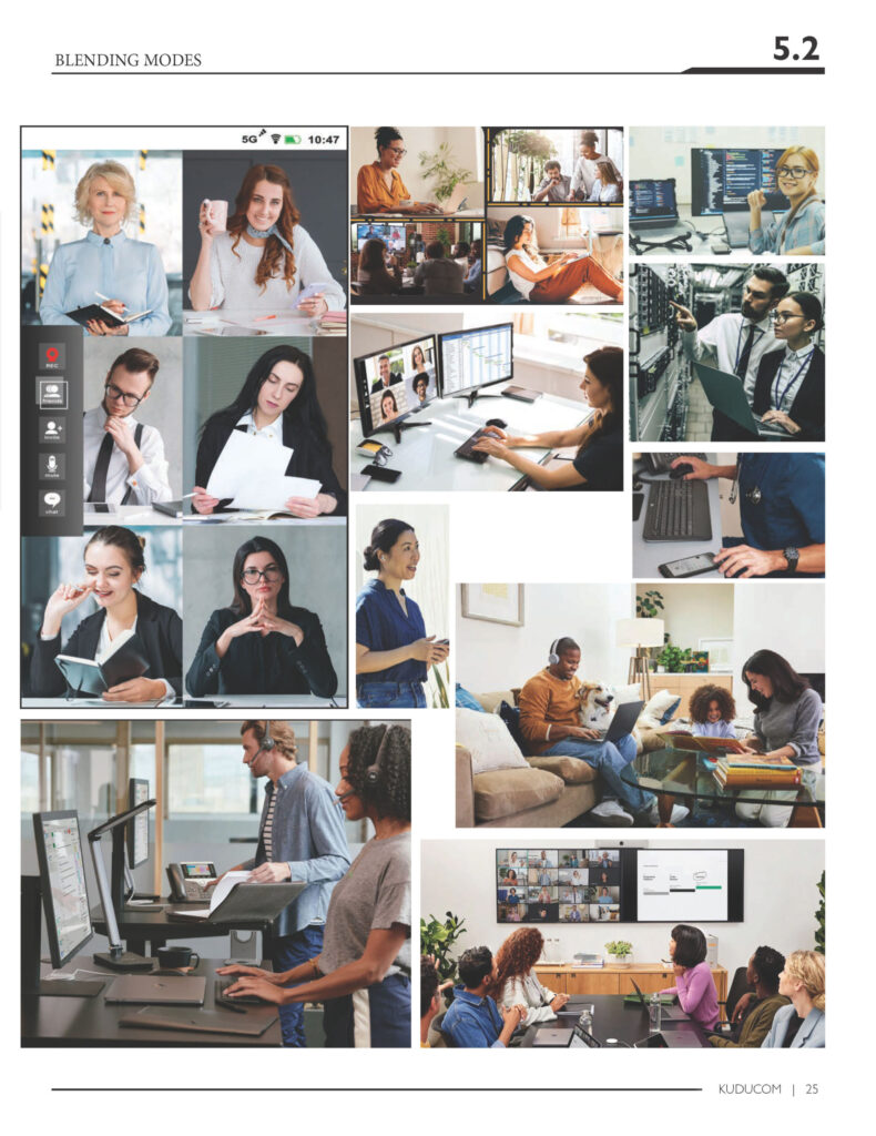 Kuducom brand style guide page showing photo blending mode examples