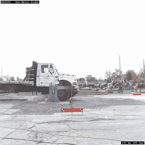 Crash-rated vehicle barrier stopping a test truck