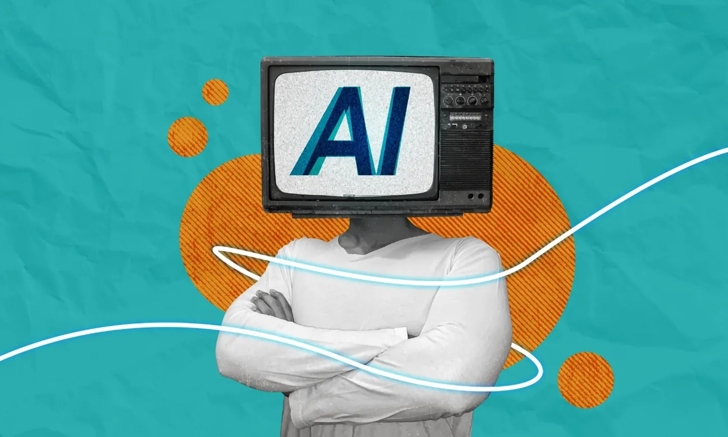Illustration of a person with a television displaying 'AI' in place of a head