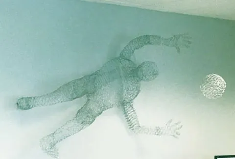 Faint abstract sketch of a human figure reaching upward