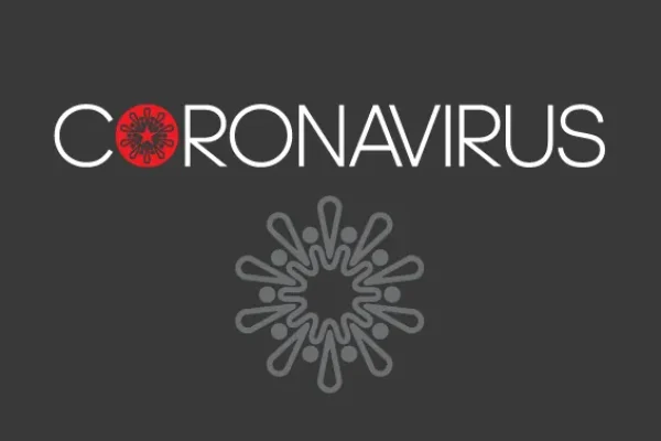 'Coronavirus' text graphic with a virus icon