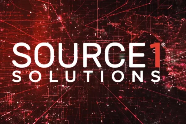 Source 1 Solutions logo over a dark red digital network graphic