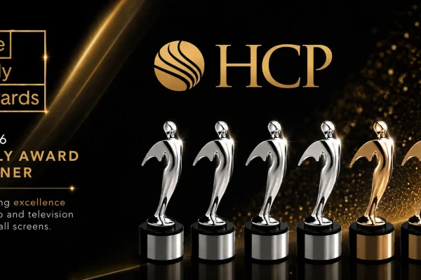HCP Associates 2026 Telly Awards winner graphic with six trophies