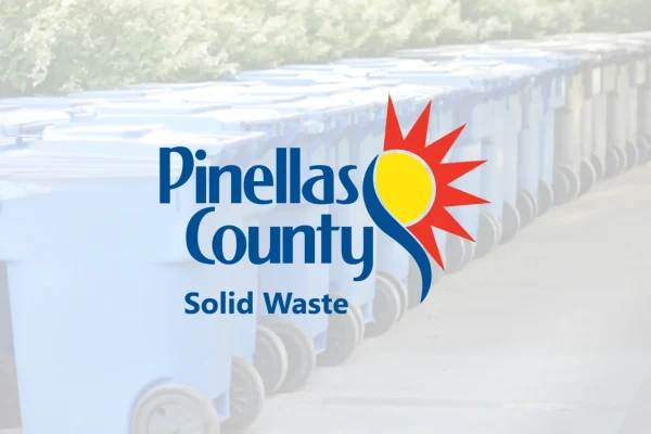 Pinellas County Solid Waste logo over a row of collection bins