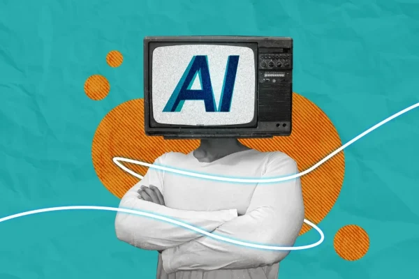 Illustration of a person with a television displaying 'AI' in place of a head