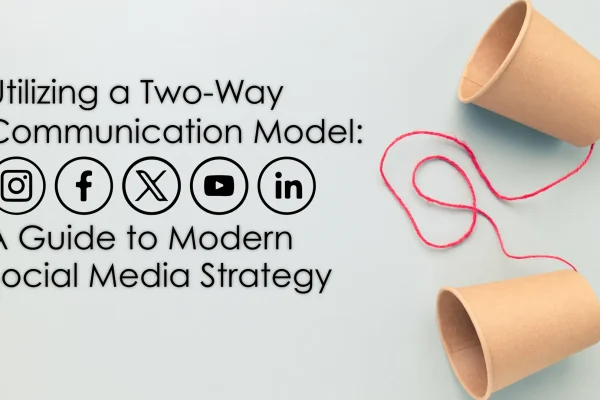 'A Guide to Modern Social Media Strategy' graphic with a tin-can telephone illustration