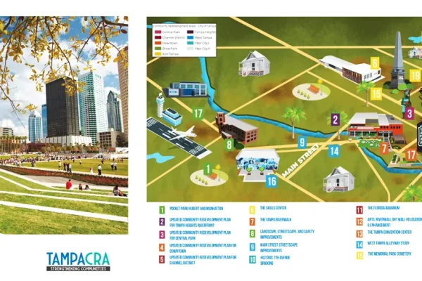 Tampa CRA annual report cover and district map graphic