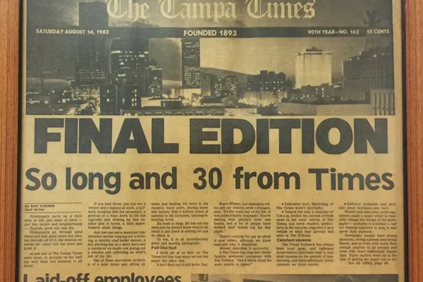 Framed final edition of The Tampa Times
