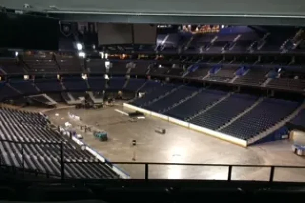 Aerial view of an empty stadium interior